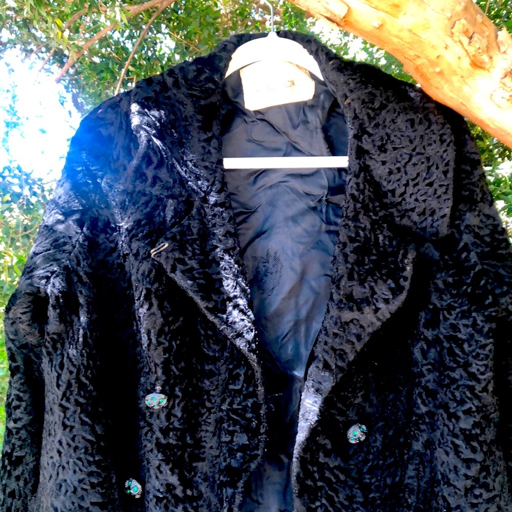 Vintage black double breasted fur coat